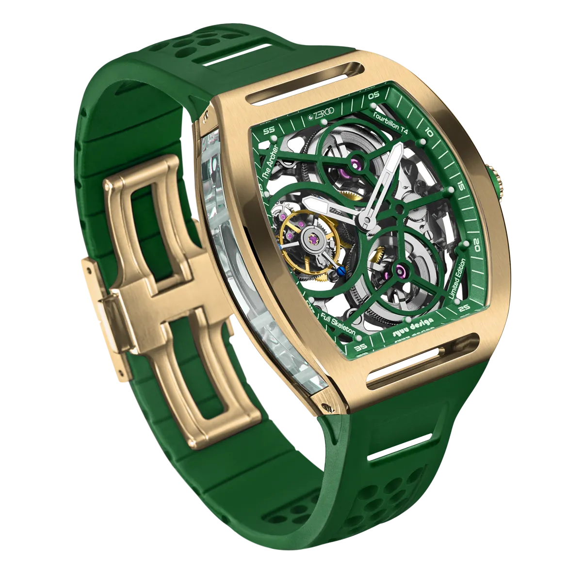 ZEROO T4 THE ARCHER FULL SKELETON TOURBILLONMANUAL TOURBILLON WATCH FOR GENTS - ZT004GGR
