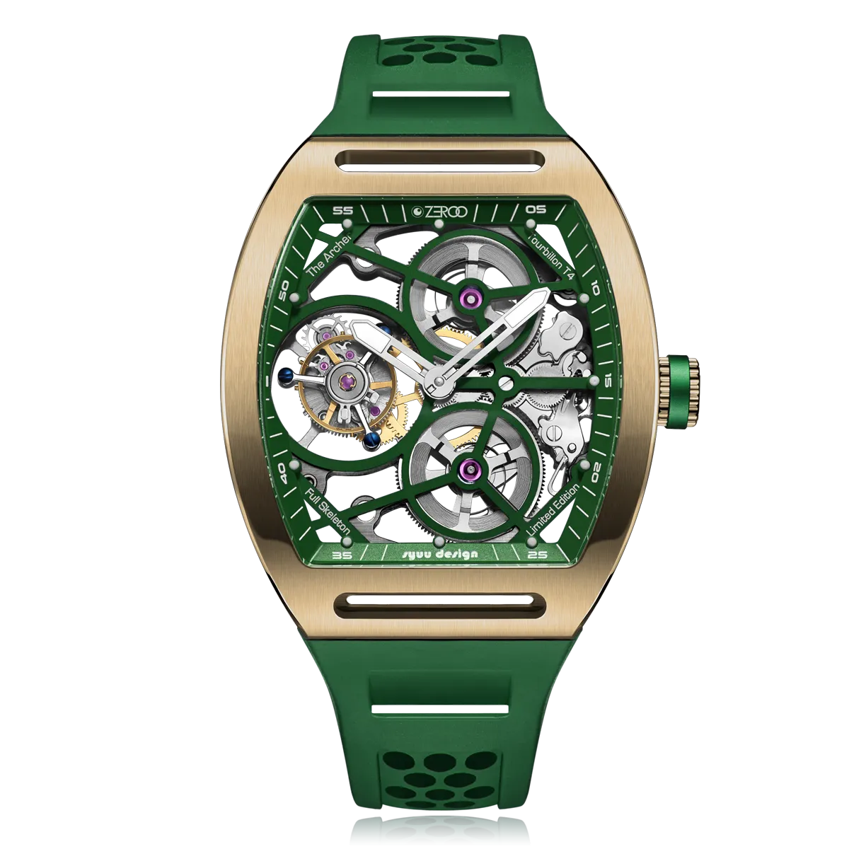 ZEROO T4 THE ARCHER FULL SKELETON TOURBILLONMANUAL TOURBILLON WATCH FOR GENTS - ZT004GGR