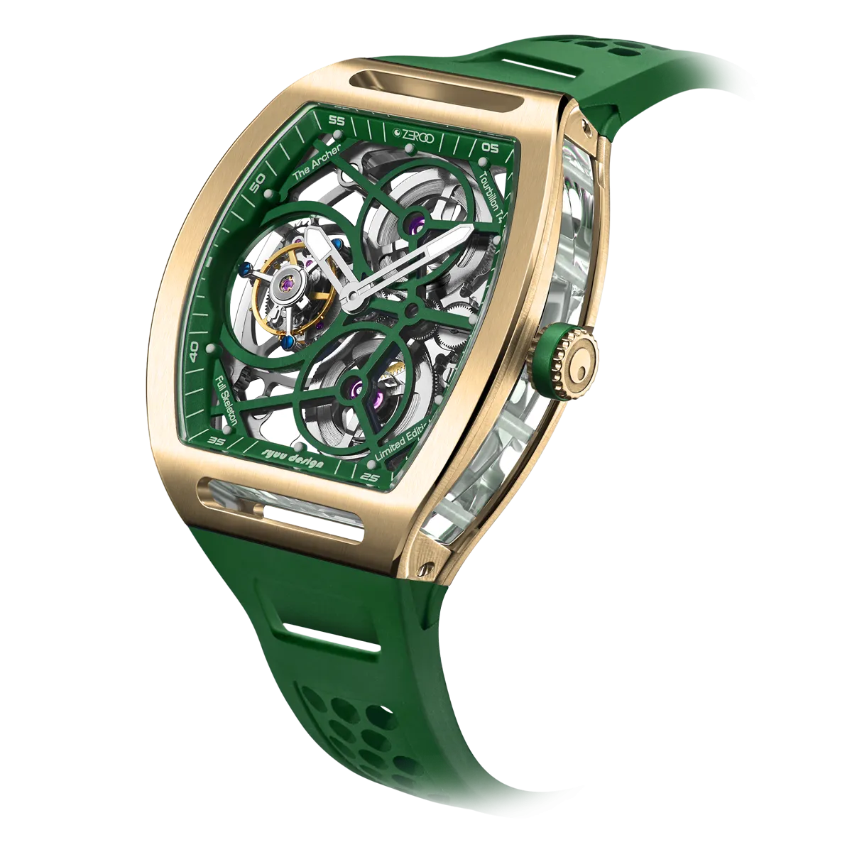 ZEROO T4 THE ARCHER FULL SKELETON TOURBILLONMANUAL TOURBILLON WATCH FOR GENTS - ZT004GGR