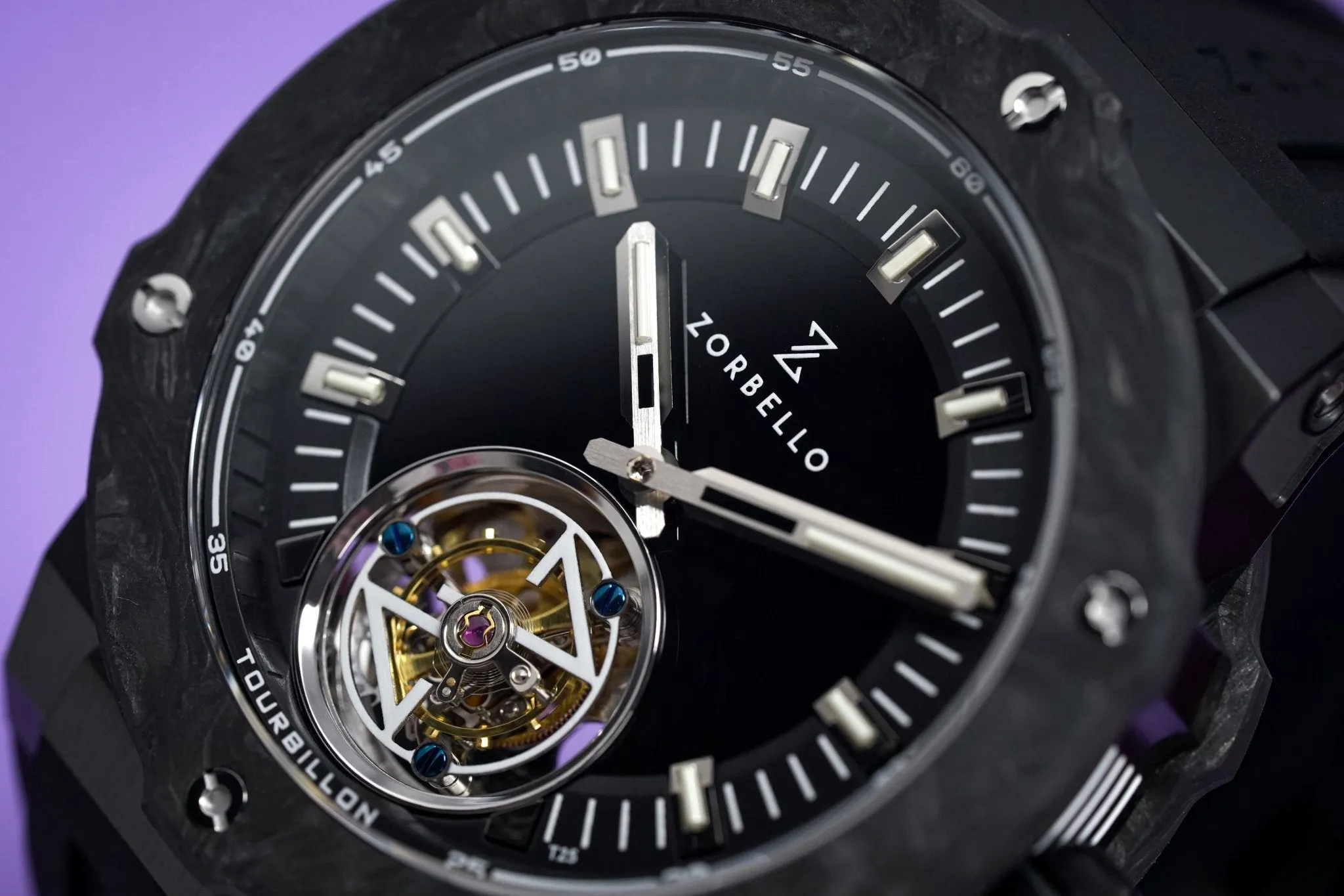 Zorbello Watch T2 Tourbillon Black Tritium Tubes ZBAC003 *Free Watch Winder*
