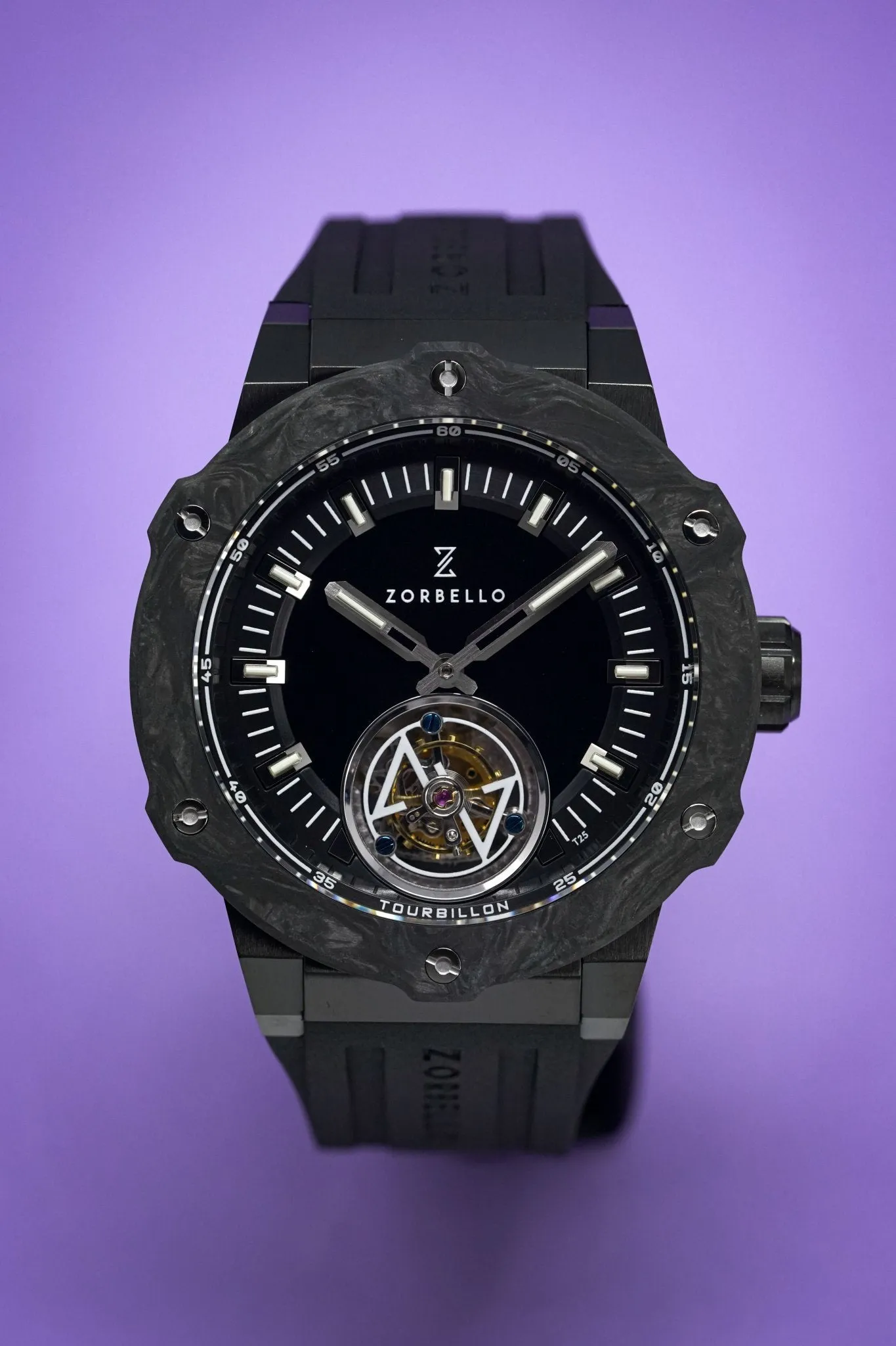 Zorbello Watch T2 Tourbillon Black Tritium Tubes ZBAC003 *Free Watch Winder*