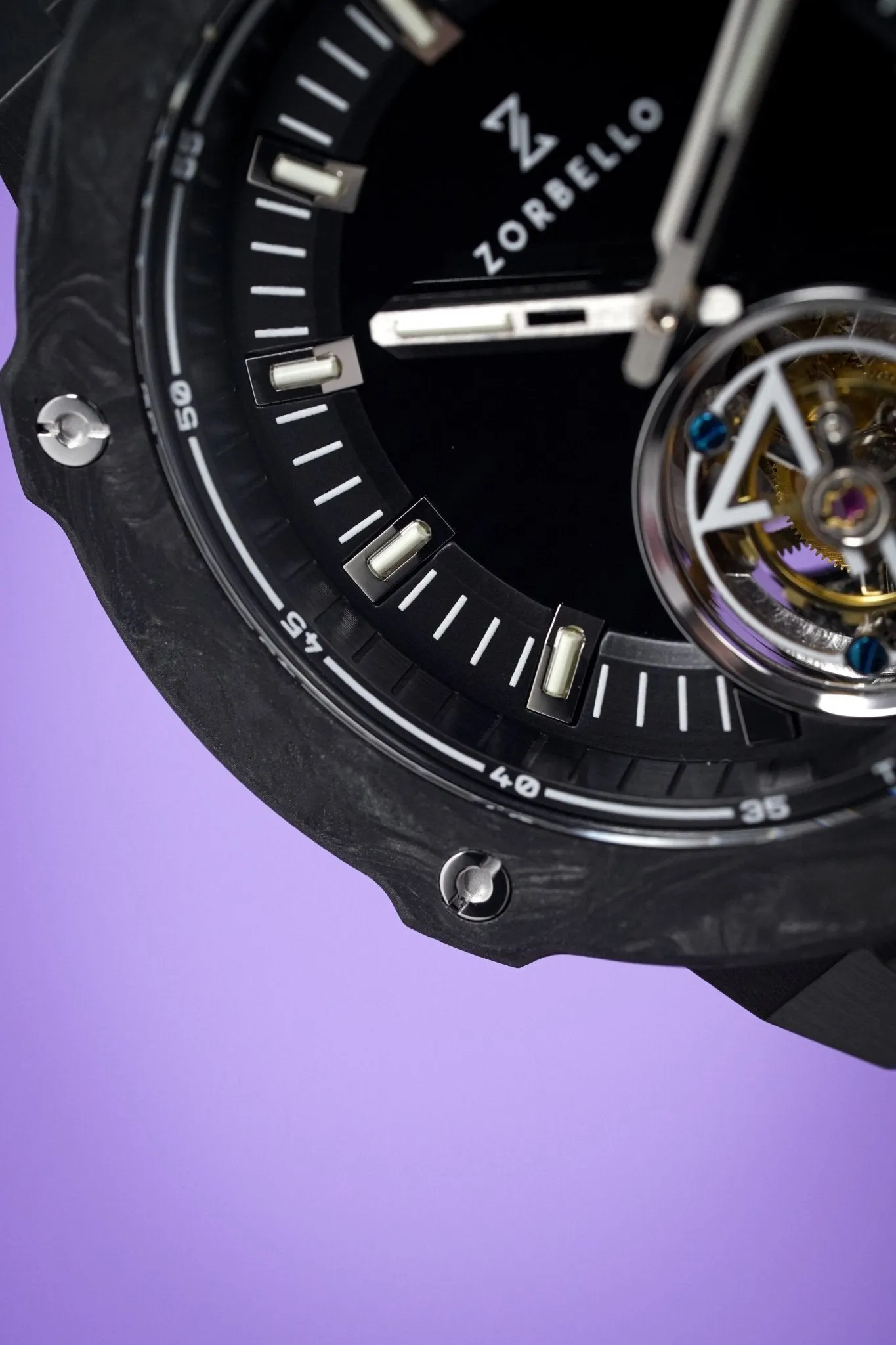 Zorbello Watch T2 Tourbillon Black Tritium Tubes ZBAC003 *Free Watch Winder*