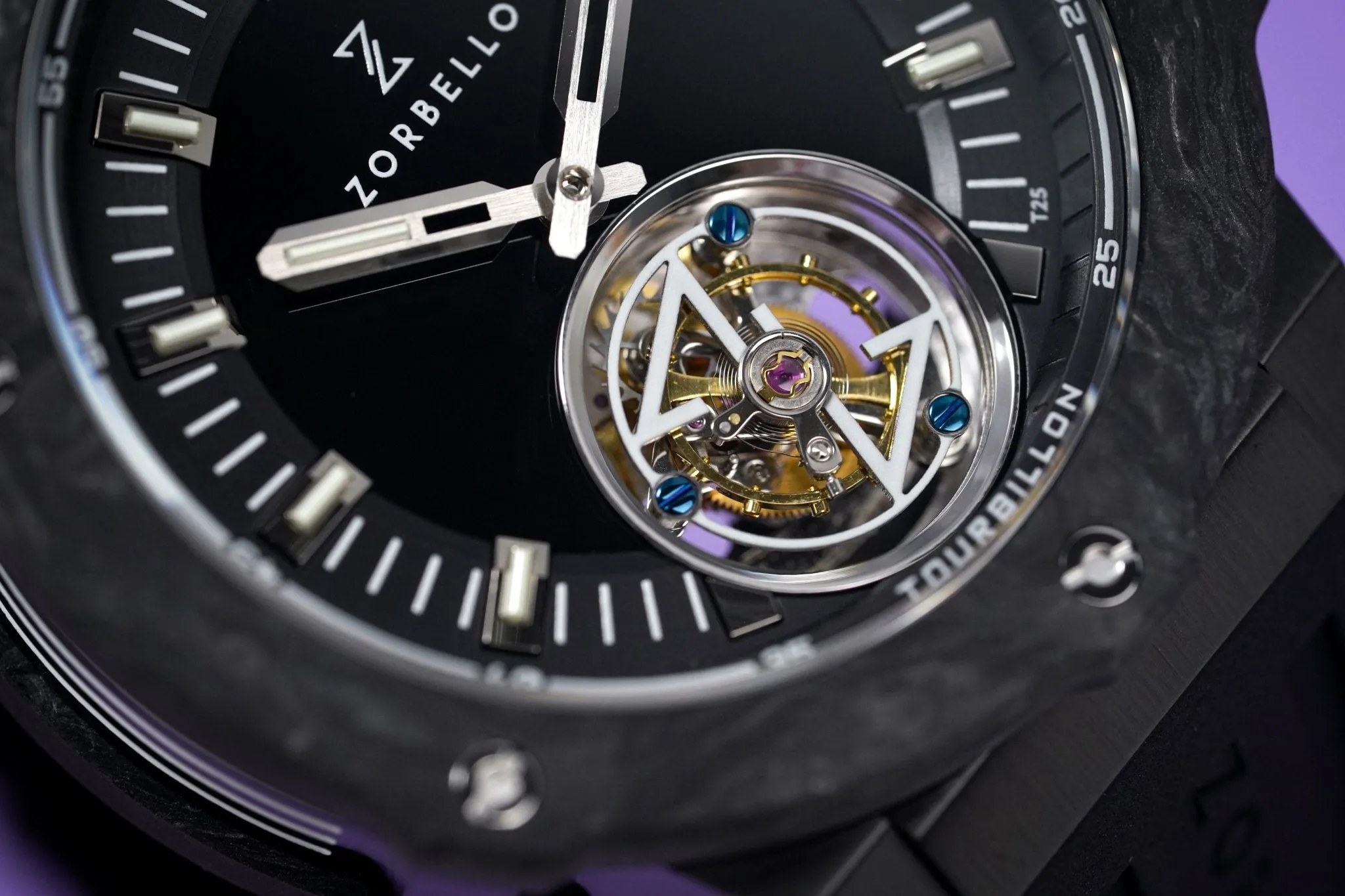 Zorbello Watch T2 Tourbillon Black Tritium Tubes ZBAC003 *Free Watch Winder*
