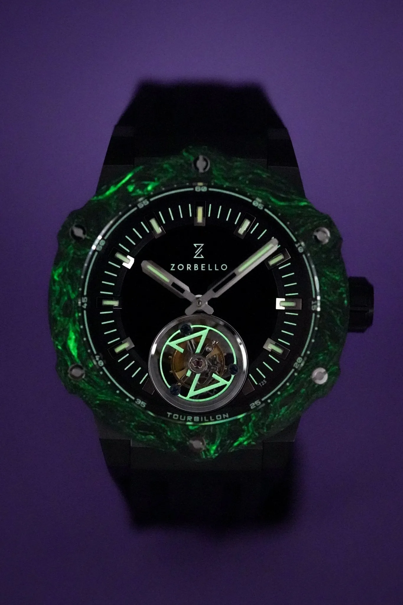 Zorbello Watch T2 Tourbillon Black Tritium Tubes ZBAC003 *Free Watch Winder*