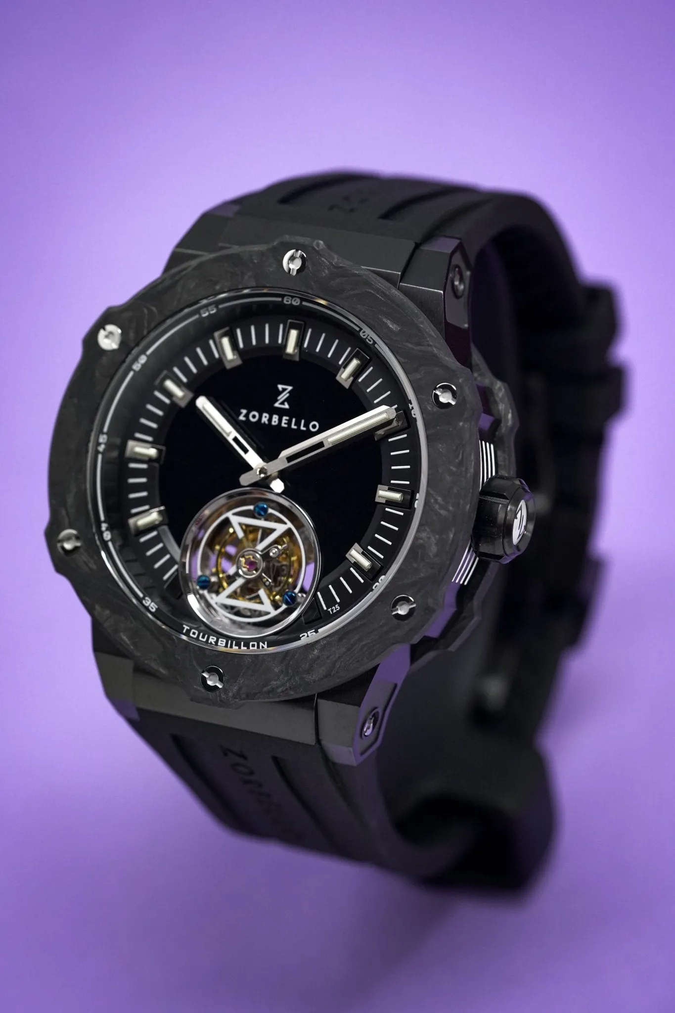 Zorbello Watch T2 Tourbillon Black Tritium Tubes ZBAC003 *Free Watch Winder*