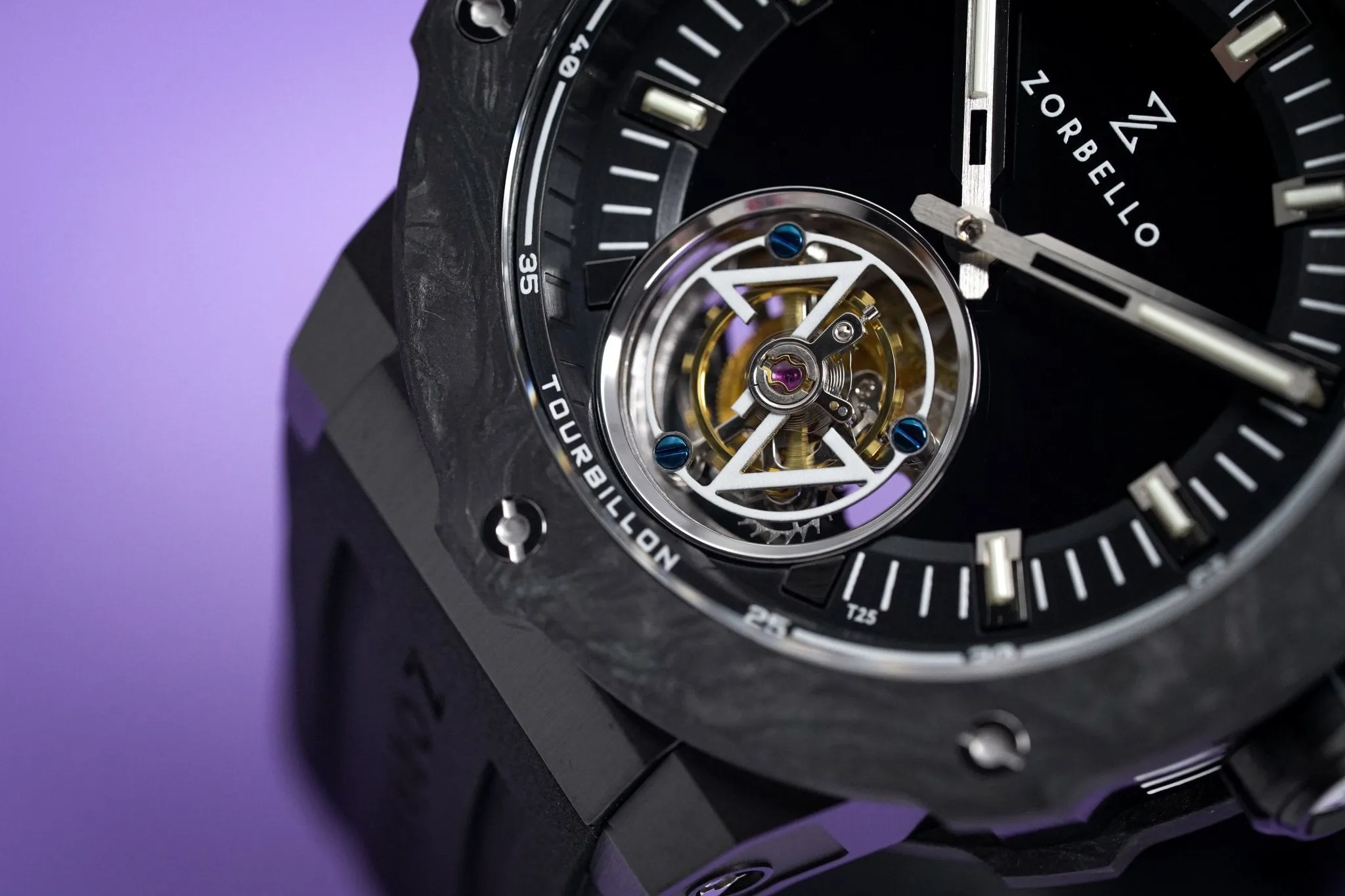 Zorbello Watch T2 Tourbillon Black Tritium Tubes ZBAC003 *Free Watch Winder*