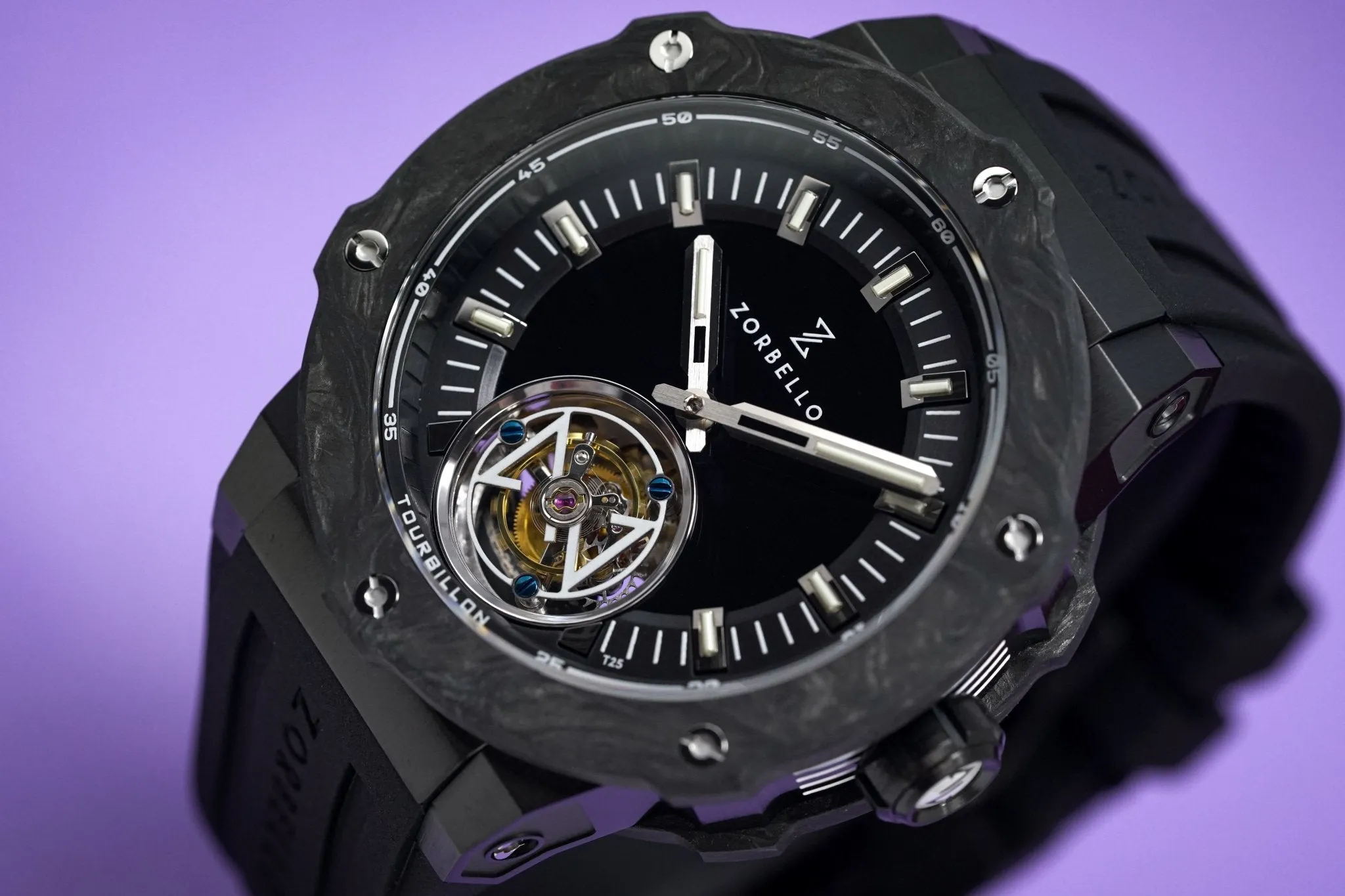 Zorbello Watch T2 Tourbillon Black Tritium Tubes ZBAC003 *Free Watch Winder*
