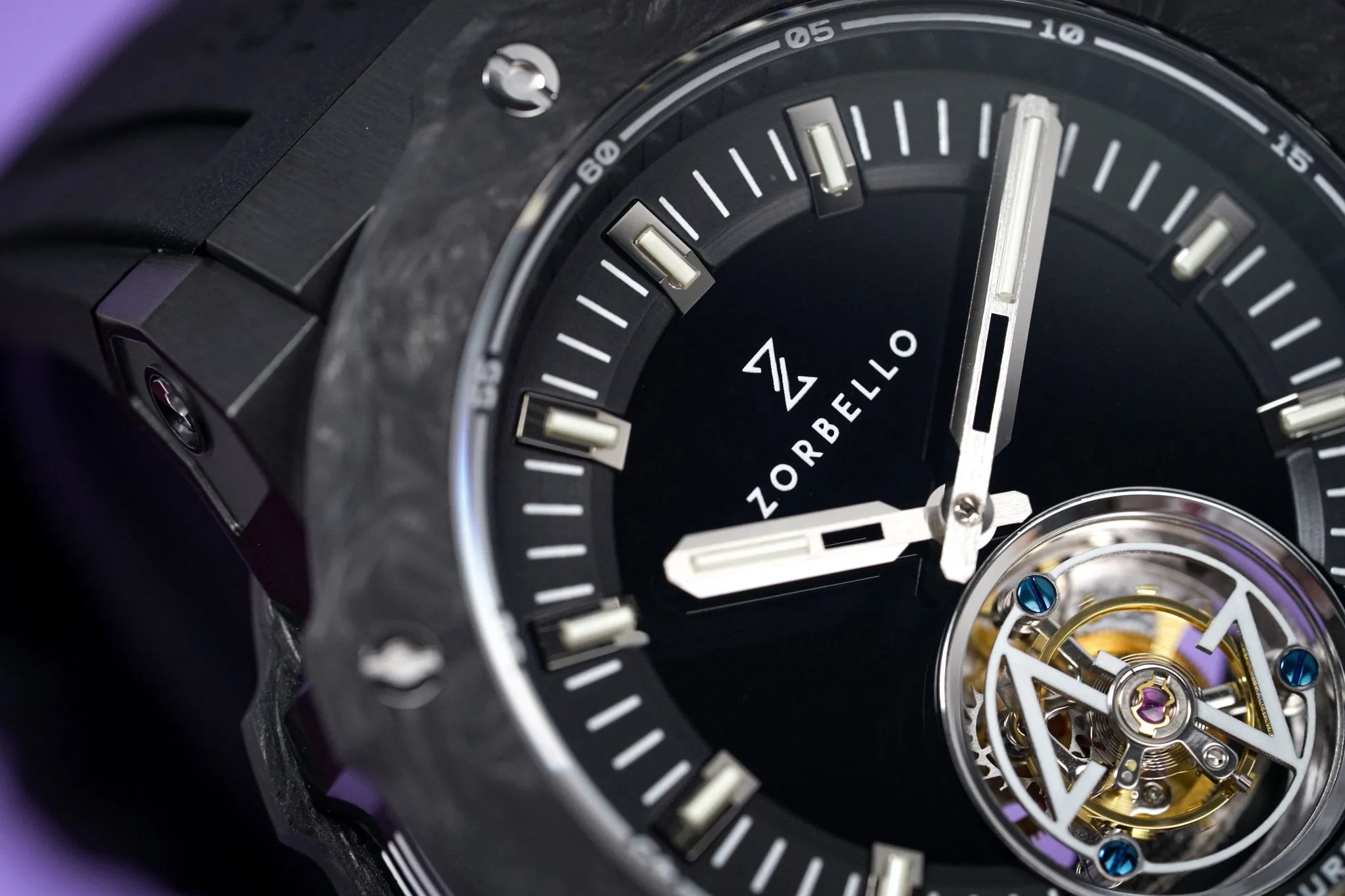 Zorbello Watch T2 Tourbillon Black Tritium Tubes ZBAC003 *Free Watch Winder*
