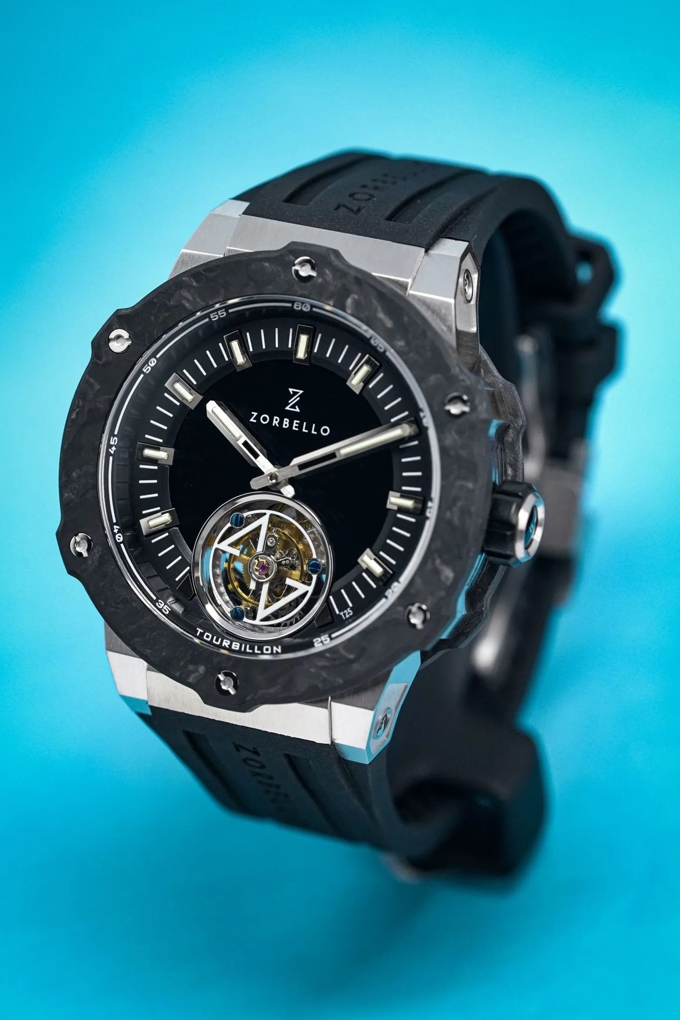Zorbello Watch T2 Tourbillon Steel Tritium Tubes ZBAC001 *Free Watch Winder*