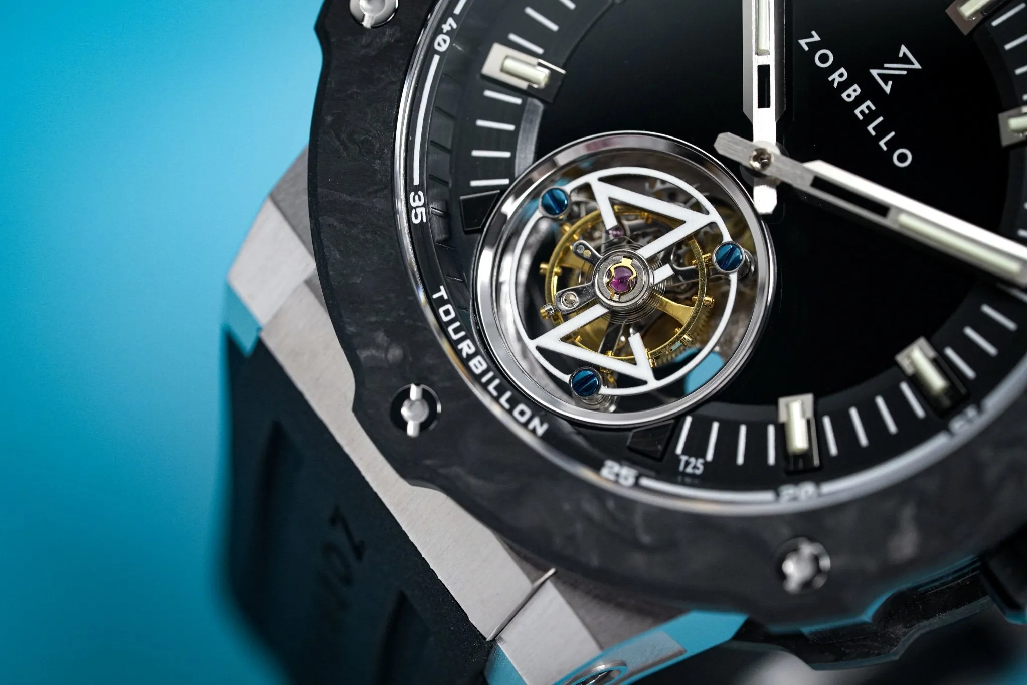 Zorbello Watch T2 Tourbillon Steel Tritium Tubes ZBAC001 *Free Watch Winder*